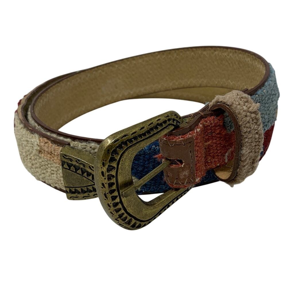 Vintage Wool Patchwork Belt Southwest Style Motif Multicolor Womens Size Medium